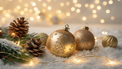 Christmas Ornaments with Golden Lights —AI GENERATED
