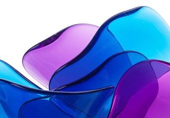 Abstract glass shapes of blue and purple isolated on white background