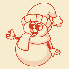 Snowman mascot thumbs up contour vector design for positive holiday branding