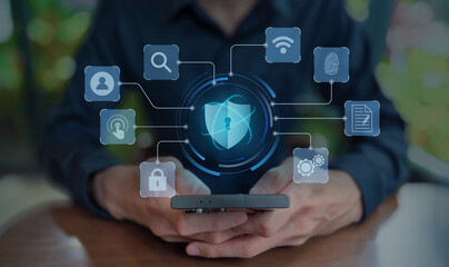 Cybersecurity Interface with Shield and Identity Icons