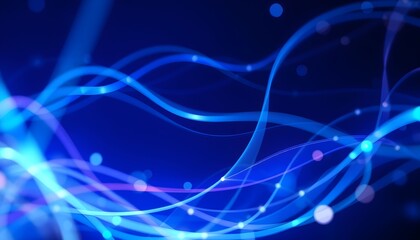 Abstract blue light trails and glowing particles flowing on a dark background, representing data, energy, or digital connections.