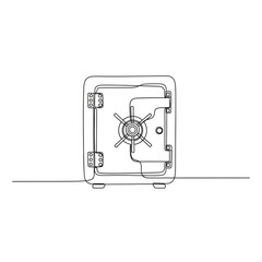 Line art illustration of a safe with a combination lock, showcasing security features and design elements, representing safety and protection in a minimalist style	