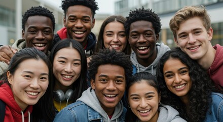 Obraz premium Diverse group of young people posing for a happy group photo.
