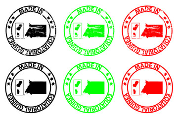 Made in Equatorial Guinea - rubber stamp - vector, Equatorial Guinea map pattern - black, green and red
