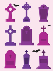 set of vector gravestones with RIP text, halloween theme, concept flat design