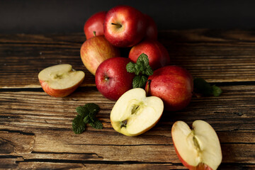 Red Apples on Wooden Table