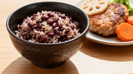 RedBeanRiceAndHamburgerSet