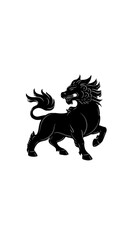 A detailed illustration of a black mythical creature, possibly a lion-like beast, with intricate details.