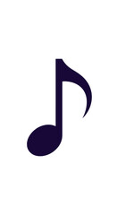A single, dark blue musical note on a white background.