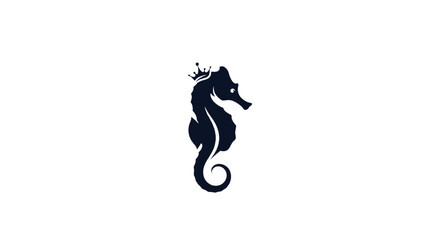 Naklejka premium A stylized silhouette of a seahorse wearing a crown, set against a plain white background.