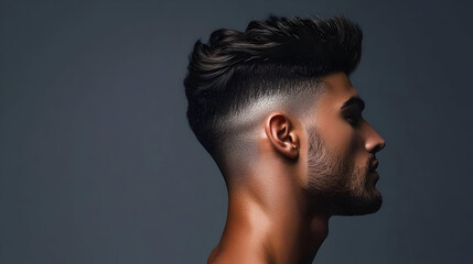 Close Up Profile Portrait Of Man With Stylish Short Haircut