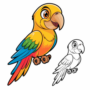 Vibrant cartoon parrot illustration scalable vector graphic for design projects silhouette white background
