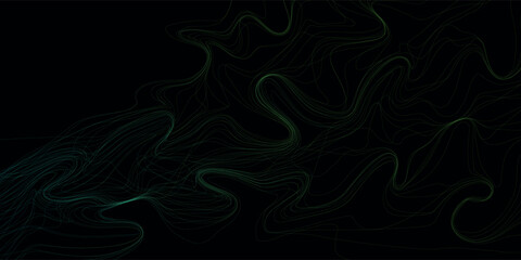 Green abstract fractal wave flowing on black background, digital art design with neon energy, futuristic fluid lines, and modern technology pattern.