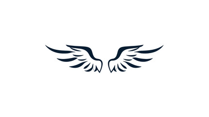 Simple, stylized illustration of a pair of avian wings, depicted in dark blue.