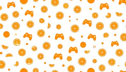 Vibrant Orange and Game Controller Pattern on White Background.