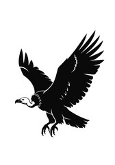 Black and white illustration of a vulture in flight.