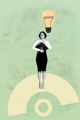 Sketch pop image sketch vertical collage of happy businessman businesswoman stand light bulb idea finding illumination power