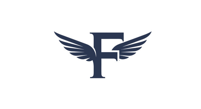 Letter F with wings emblem delivering a sense of freedom and elegance