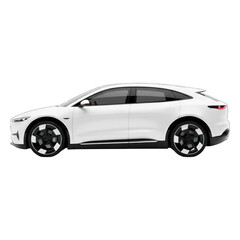 Obraz premium Side view of a white electric SUV. Sleek design, modern lines, and stylish wheels