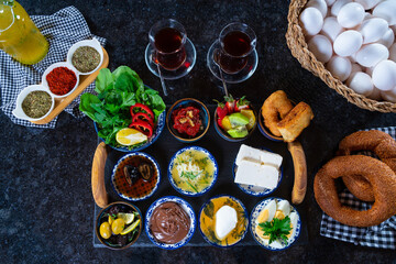 Traditional Turkish Breakfast with Walnut Jam, Honey and cream