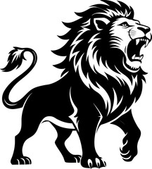Proud lion roaring silhouette  vector black , white background 