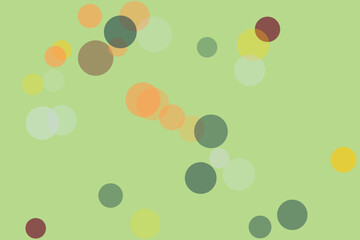 Scattered translucent circles in muted earthy tones on a light green background abstract dots