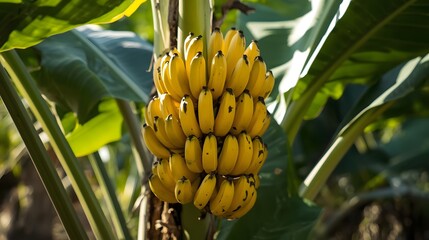 Banana bunch growing on tree