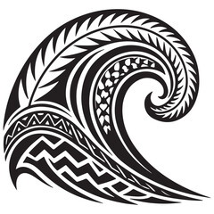 A captivating maori wave design isolated on white background, showcasing intricate patterns and traditional tribal elements in black and white