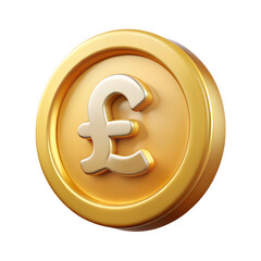 3d icon of golden coin with a pound sterling symbol isolated on transparent background