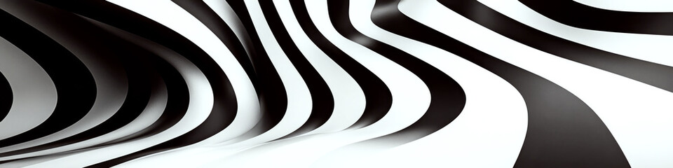 Black and white curved lines create an abstract wave pattern. Concept of modern art and design.