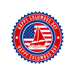Happy Columbus Day Badge Design with USA Flag and Ship