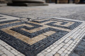 Naklejka premium Ancient circular mosaic forms an intricate labyrinth pattern