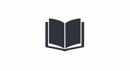Illustration of an open book with dark pages and a simple outline against a white background space
