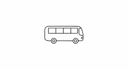 Simple line drawing of a bus with four windows and two wheels on a white background image view