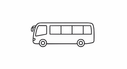 Simple line drawing of a bus with four windows and two wheels on a white background design style