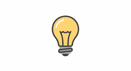 Illustration of a single light bulb with a yellow glow and a gray base on a white background