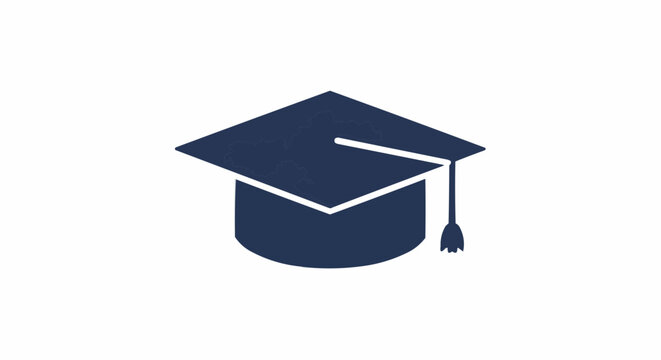 Illustration of a blue graduation cap with a tassel and a white border on a white background
