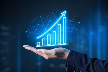 Businessman holding graph and upward arrow from 2025 to 2026, representing data-driven business growth, strategic planning, performance forecast, annual success and financial improvement.