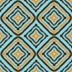 Blue Orange Ikat Diamond Seamless Pattern &ndash; Tribal Textile Geometric Background