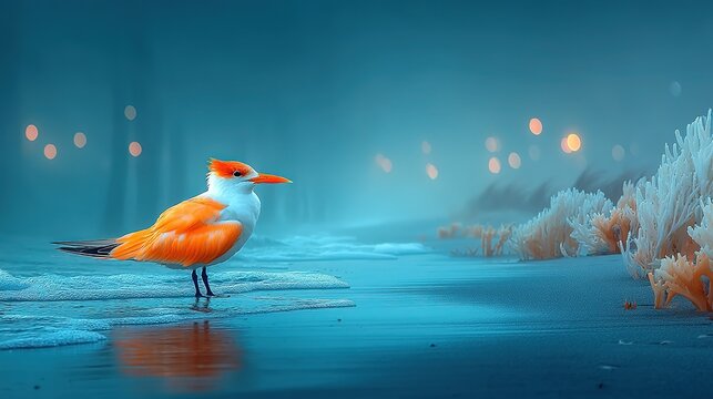 High-Res Royal Tern on Gray Sand, Crop-Friendly for App Splash & E-Commerce