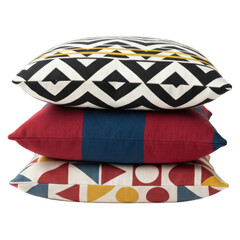 Naklejka premium Stacked decorative pillows in vibrant geometric patterns