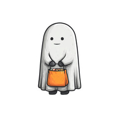 ghost holding a candy bag, cartoon vector style, isolated, no background