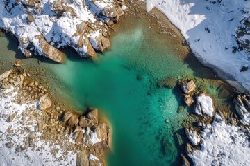 Teal Water Below the Mountain Snow Line