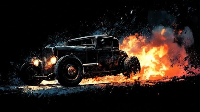 Hot rod car flames