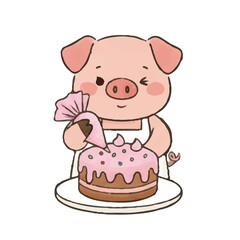 Hand Drawn Cute Pig Chef Cooking Clipart