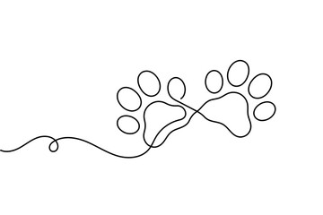 Obraz premium Dog paw continuous one line drawing and minimalist style isolate outline vector illustration 