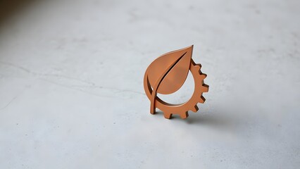 a metallic copper icon with leaf and gear isolated on white background 