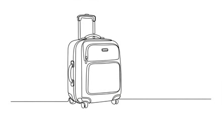 Minimalist line art illustration of a travel suitcase with wheels and a retractable handle, designed for modern travel enthusiasts seeking stylish luggage solutions	