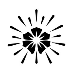 Abstract Black Floral Burst Icon with Radiating Petals and Rays