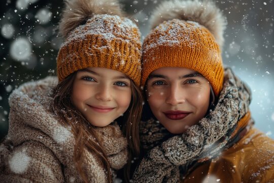 girls in winter clothing and hats. - Powered by Adobe